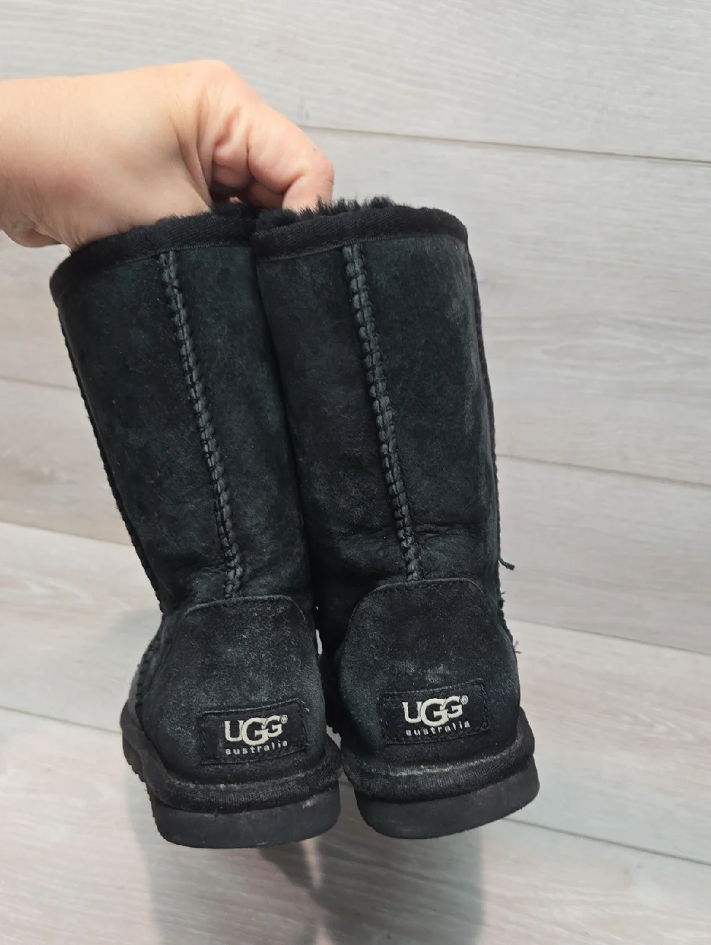UGG Australia Women Black Suede Mid-Calf Shearling Boots Shoes Sz 6